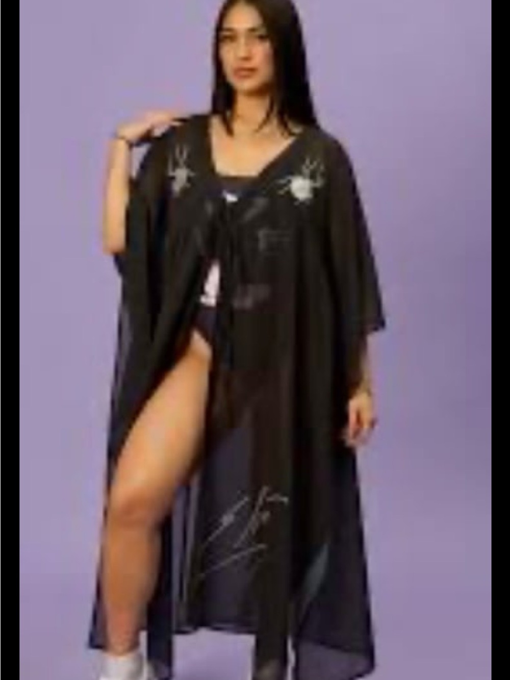 NWT Cakeworthy Elvira Sheer Black Embroidered Swim Coverup Kimono